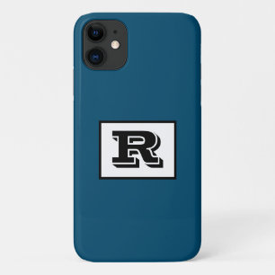 Capa Para iPhone 11 Grande Monograma Preto Destacado em Negrito, Azul