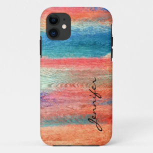 Capa Para iPhone 11 Grão abstrata colorida da madeira do vintage