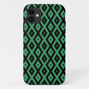Capa Para iPhone 11 Green and black diamond pattern