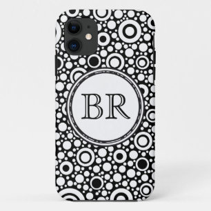 Capa Para iPhone 11 Grelha de pontos e círculos pretos + seu backgr. &