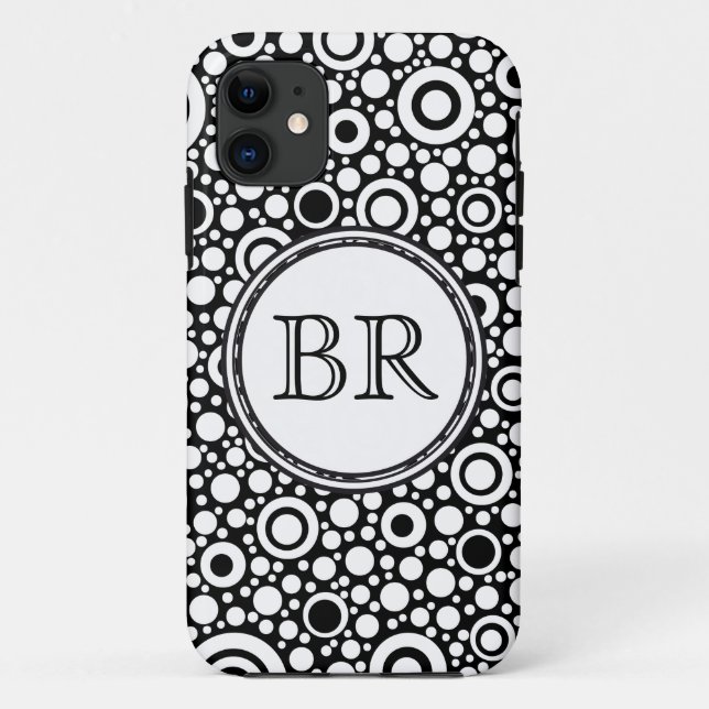 Capa Para iPhone 11 Grelha de pontos e círculos pretos + seu backgr. & (Verso)