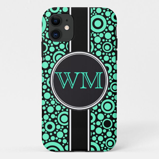 Capa Para iPhone 11 Grelha de pontos e círculos pretos + seu backgr. & (Verso)