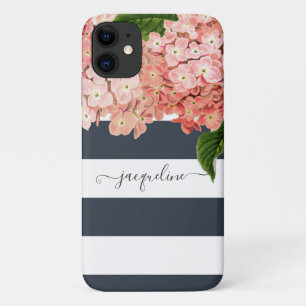 Capa Para iPhone 11 Grelhas Amplas Quadradas Vintage Hidrangea Floral