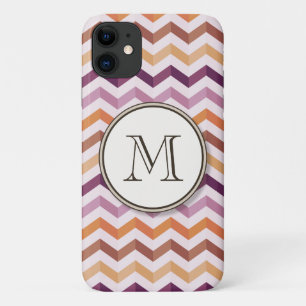 Capa Para iPhone 11 Grelhas de Chevron, cor-de-rosa ameixa, e Monogram