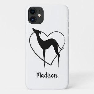 Capa Para iPhone 11 Greyhound whippet silhouth e o nome do coração bon