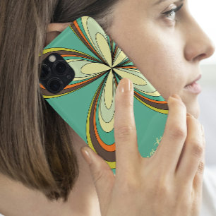 Capa Para iPhone 11 Groovy 60s 70s, Hippie Flower Turquoise Daisy Name