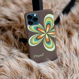 Capa Para iPhone 11 Groovy 70s Hippie Flower Brown Retro Daisy Name