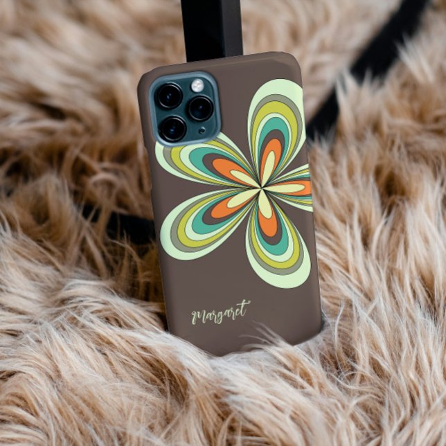 Capa Para iPhone 11 Groovy 70s Hippie Flower Brown Retro Daisy Name (Criador carregado)