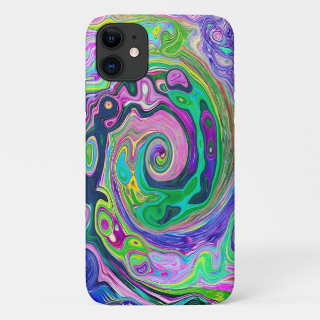 Capa Para iPhone 11 Groovy Abstrato Aqua e Marinho Lava Swirl (Verso)