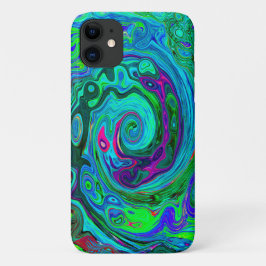 Capa Para iPhone 11 Groovy Abstrato com espiral verde e azul