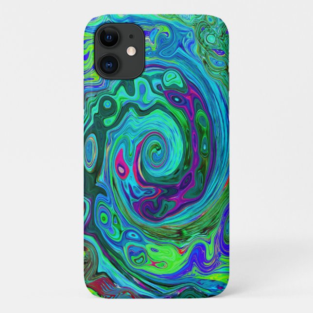 Capa Para iPhone 11 Groovy Abstrato com espiral verde e azul (Verso)