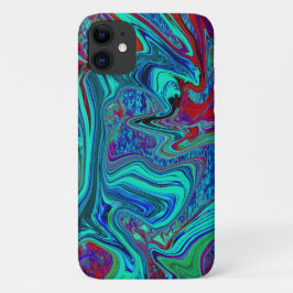 Capa Para iPhone 11 Groovy Abstrato Retro Art em Azul e Vermelho