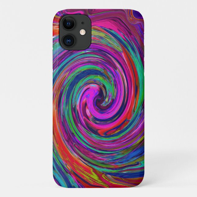 Capa Para iPhone 11 Groovy Abstrato Retro Magenta Dark Rainbow Swirl (Verso)