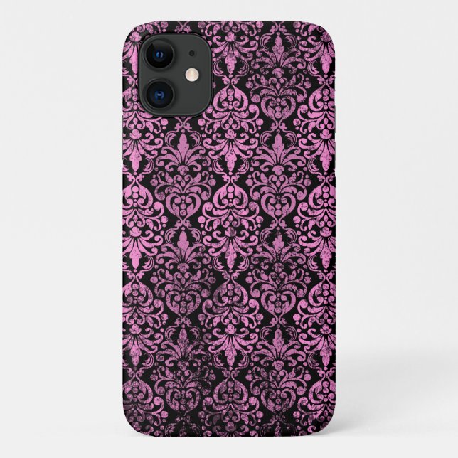 Capa Para iPhone 11 Grunge Vitoriano - Damasco Preto Vestido Rosa (Verso)