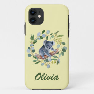 Capa Para iPhone 11 Guirlanda de Koala e Eucalipto em Aquarela