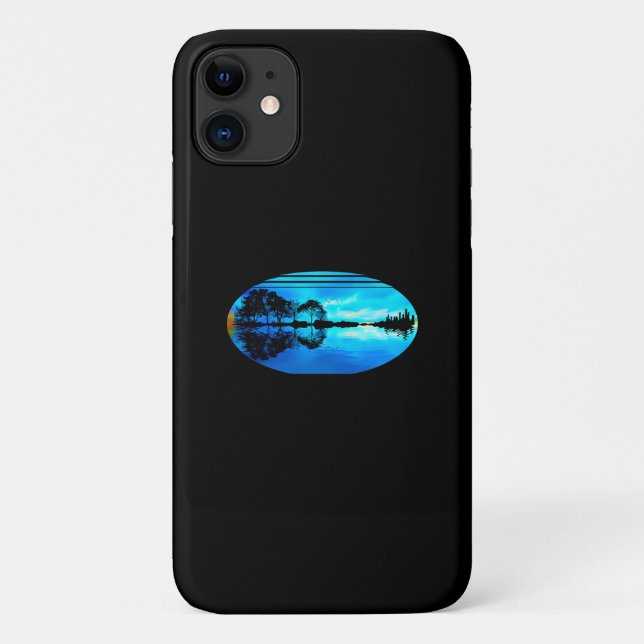 Capa Para iPhone 11 Guitar Sunset Sky Trees, Reflexão da Cidade do Lag (Verso)