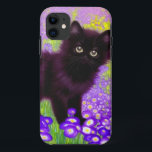 Capa Para iPhone 11 Gustav Klimt Black Kitten<br><div class="desc">capas de iphone com um gatinho preto Gustav Klimt! Esta beleza de olhos largos se coloca num campo verde de flores roxas. Um presente pensativo para amantes de gatos e entusiastas de arte austríacos!</div>
