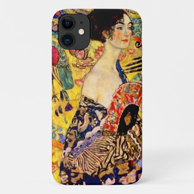 Capa Para iPhone 11 Gustav Klimt Lady com ventilador (Verso)