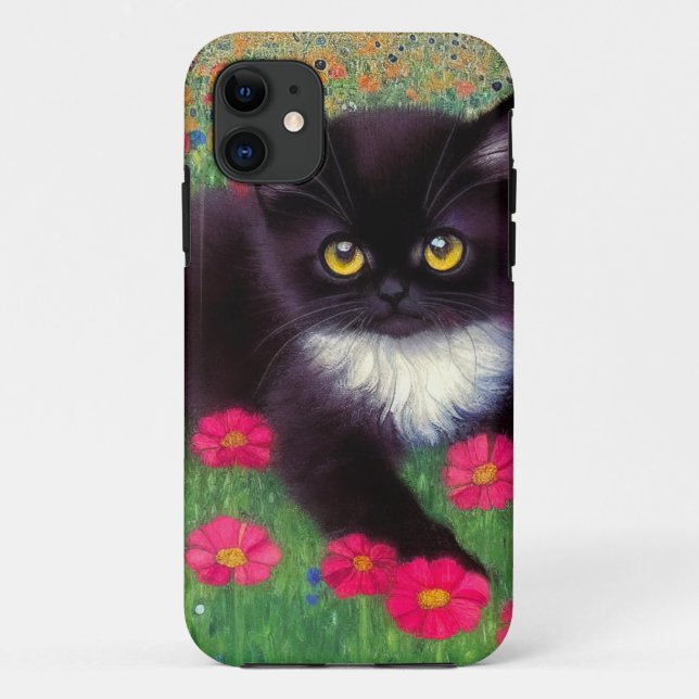 Capa Para iPhone 11 Gustav Klimt Tuxedo Cat (Verso)