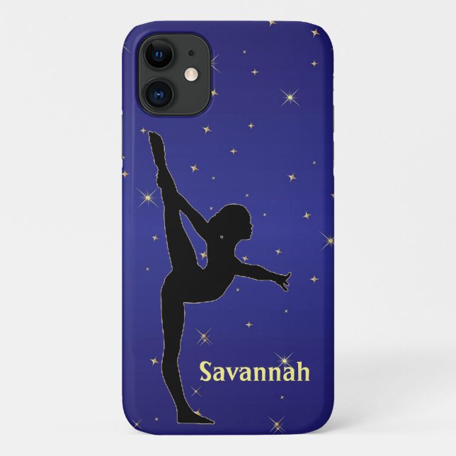Capa Para iPhone 11 Gymnastics Blue com Sparkle Dourado (Verso)