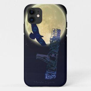 Capa Para iPhone 11 Haida Eagle, Lua Cheia e Arte Nativa Totem Pole