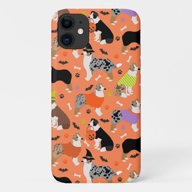 Capa Para iPhone 11 Halloween Australian Shepherd (Verso)
