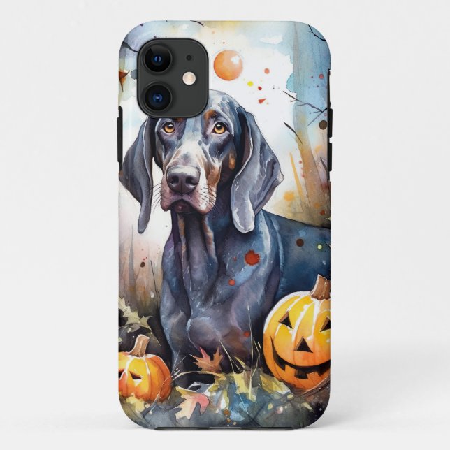 Capa Para iPhone 11 Halloween Bluetick Coonhound Com Pumpkins Assustad (Verso)