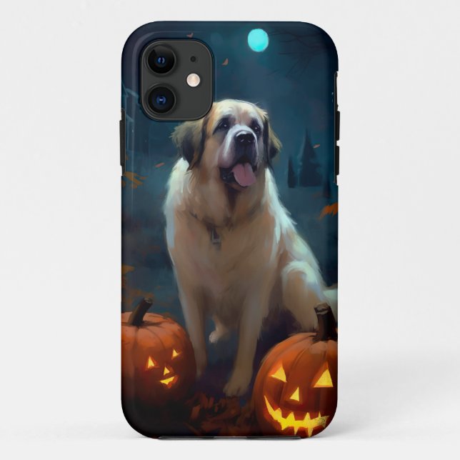 Capa Para iPhone 11 Halloween São Bernardo Com Abóboras Assustador  (Verso)