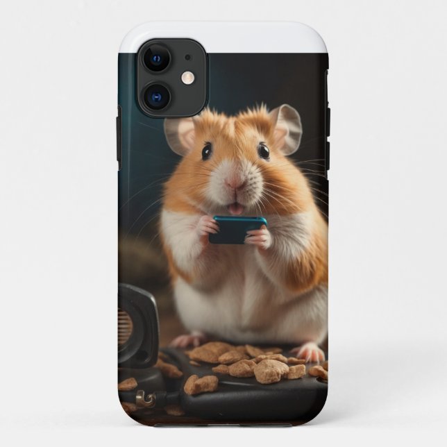 Capa Para iPhone 11 Hamster falando no telefone celular (Verso)