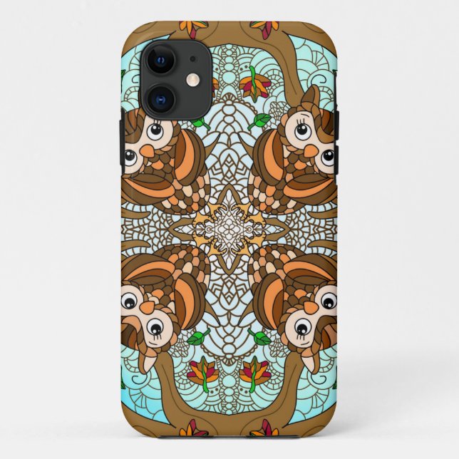 Capa Para iPhone 11 Hand Drawn Owl Mandala Trabalho de arte (Verso)