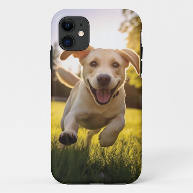 Capa Para iPhone 11 Happy Labrador Puppy em execução (Verso)