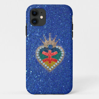 Capa Para iPhone 11 heart with the Amazigh flag in a bright glitter