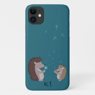 Capa Para iPhone 11 Hedgehogs Bonitos Personalizados Com Dandeliões