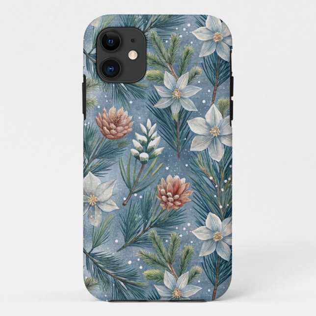 Capa Para iPhone 11 Hello Winter Pines & Flowers (Verso)