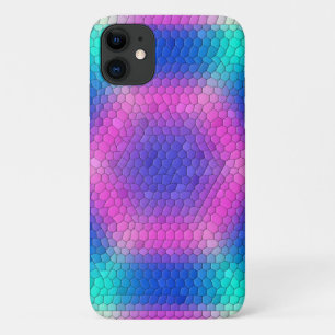 Capa Para iPhone 11 Hexágonos Holográficos de Escala de Sereia Rosa a 
