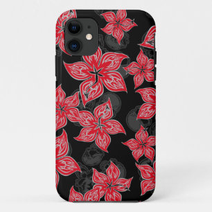 Capa Para iPhone 11 Hibiscus e crânio Pinstriped quentes de Rodder