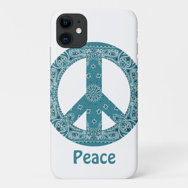 Capa Para iPhone 11 Hippy Bandanna - Sinal de Paz Teal (Verso)