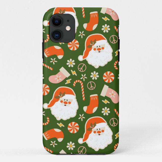 Capa Para iPhone 11 Hippy Santa e padrão de cana doce (Verso)