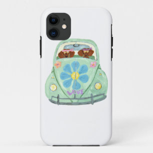 Capa Para iPhone 11 Hippys do Dachshund em seu móbil do amor da flor