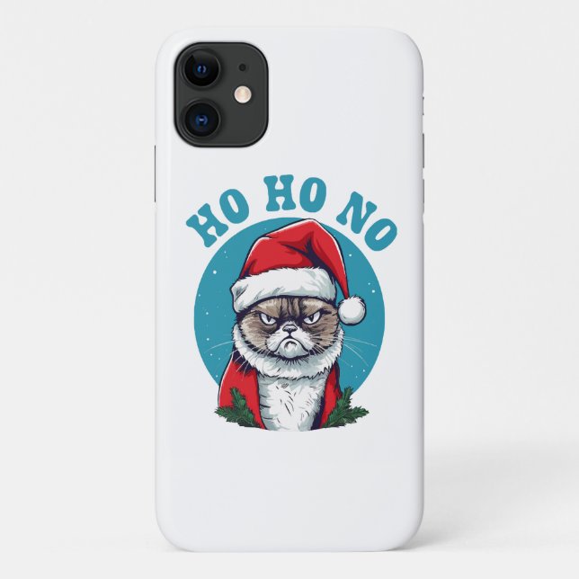 Capa Para iPhone 11 Ho ho não - gato de natal engraçado e rabugento (Verso)