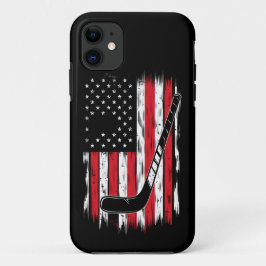Capa Para iPhone 11 Hockey American Flag Sports Retro Vintage