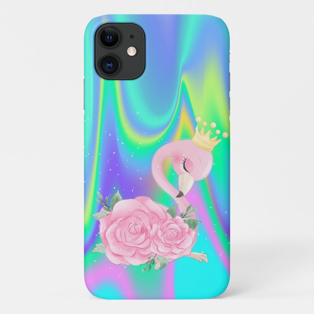 Capa Para iPhone 11 Holográfico e legado - Bebê Flamingo (Verso)