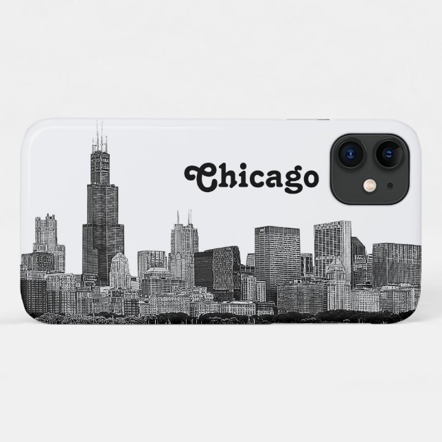 Capa Para iPhone 11 Horizonte de Chicago Gravado (Verso (horizontal))