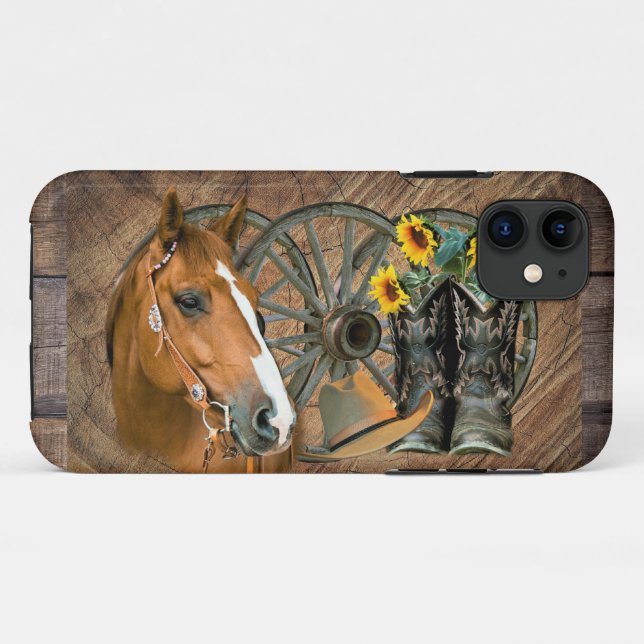 Capa Para iPhone 11 Horse Cowboy Boots Roda Girassol Roda Roda Girassó (Verso (horizontal))