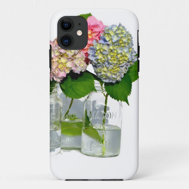 Capa Para iPhone 11 hortênsias e jarro de mason (Verso)