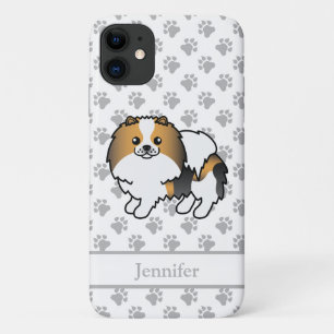Capa Para iPhone 11 Hound Tricolor Pomeranian Cute Cartoon Dog & Name