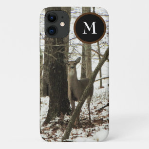 Capa Para iPhone 11 Hunter Deer na neve com o monograma Camo