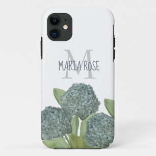 Capa Para iPhone 11 Hydrangea Personalizada Monograma Chic