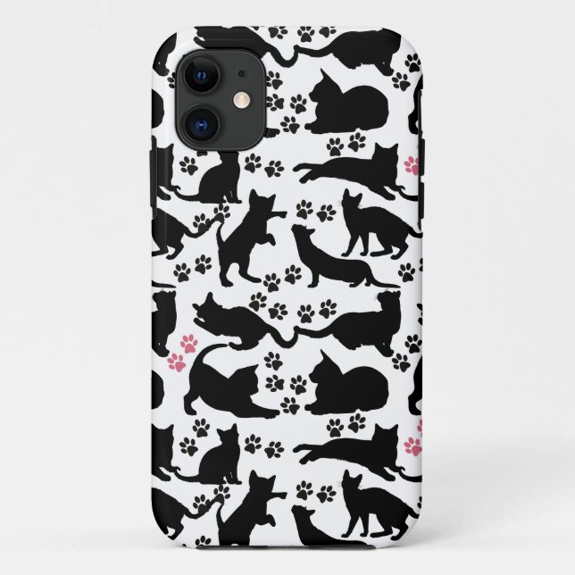 Capa Para iPhone 11 Ícone Gato Preto com Patas (Verso)