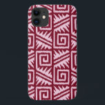 Capa Para iPhone 11 Ikat Aztec Pattern - Borgonha e Rosa<br><div class="desc">Padrão tribal asteca clássico com uma textura tecida Ikat estriada - cor-de-rosa-rosa claro sobre um fundo de vinho burlando escuro</div>